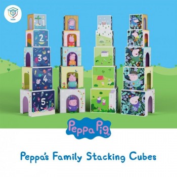 PEPPA PIG CUBOS APILABLES DE MADERA + 5 FIGURAS DEQUBE