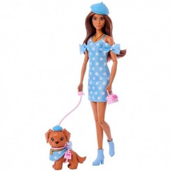 BARBIE TWINNIG LOOKS MORENA CON PERRO MATTEL 446JFP38
