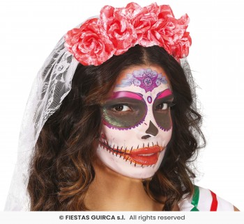 DIADEMA CON VELO Y FLORES ENSANGRENTADAS GUIRCA 29298