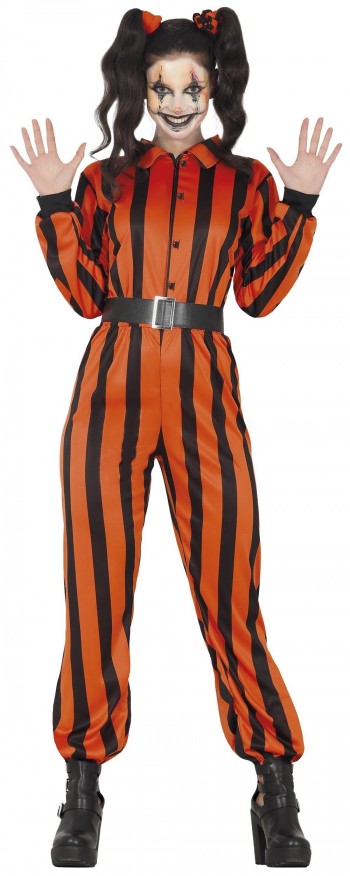 DISFRAZ PRISIONERA NARANJA RAYA NEGRA HARLEQUIN MUJER ADULTA GUIRCA 79905