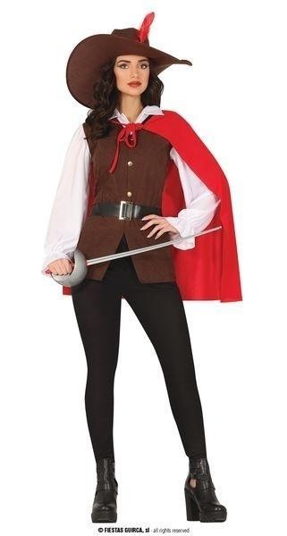 DISFRAZ MOSQUETERA MARRON CON CAPA ROJA ADULTA GUIRCA 86008