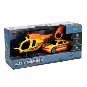 HELICOPTERO + COCHE RESCATE LUZ-SONIDO TACHAN